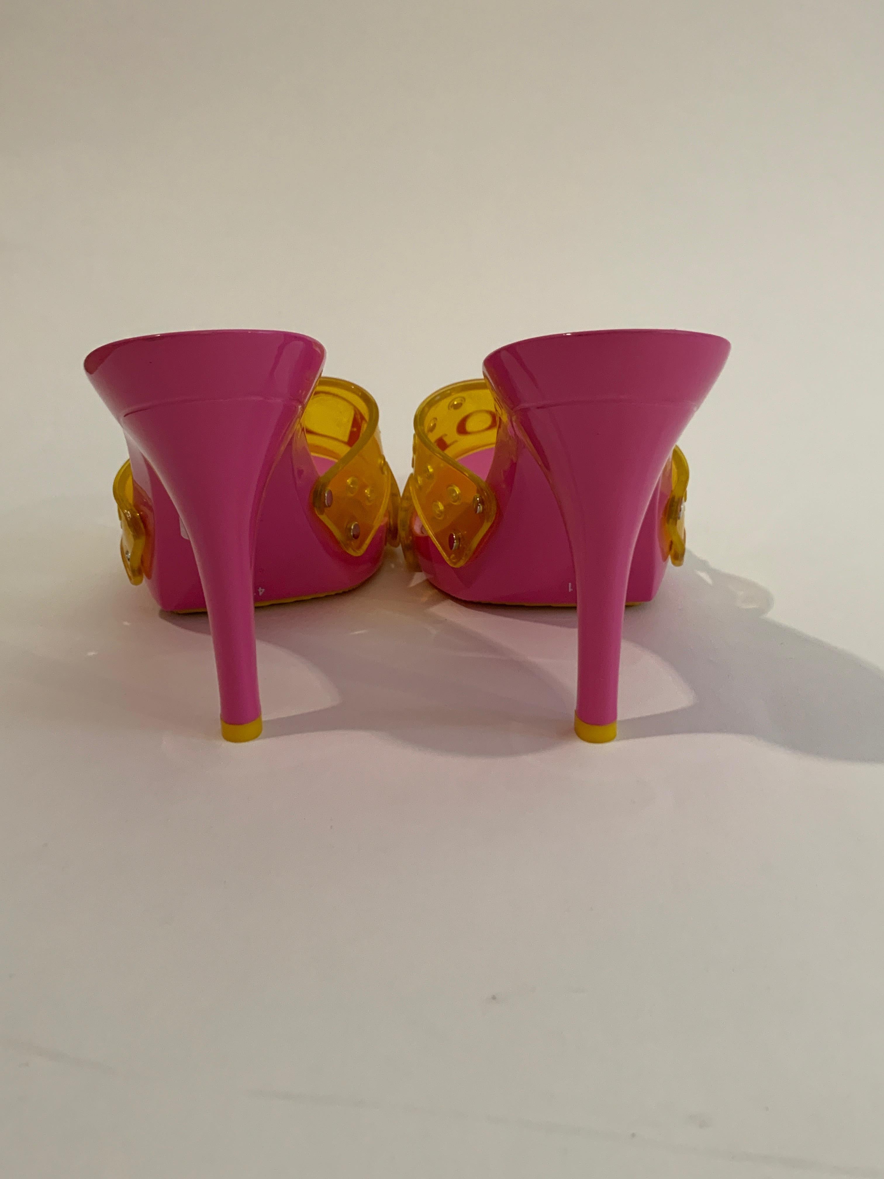Brown Dior Logo Pink and Yellow Resin and PVC High Heel Sandals Shoes