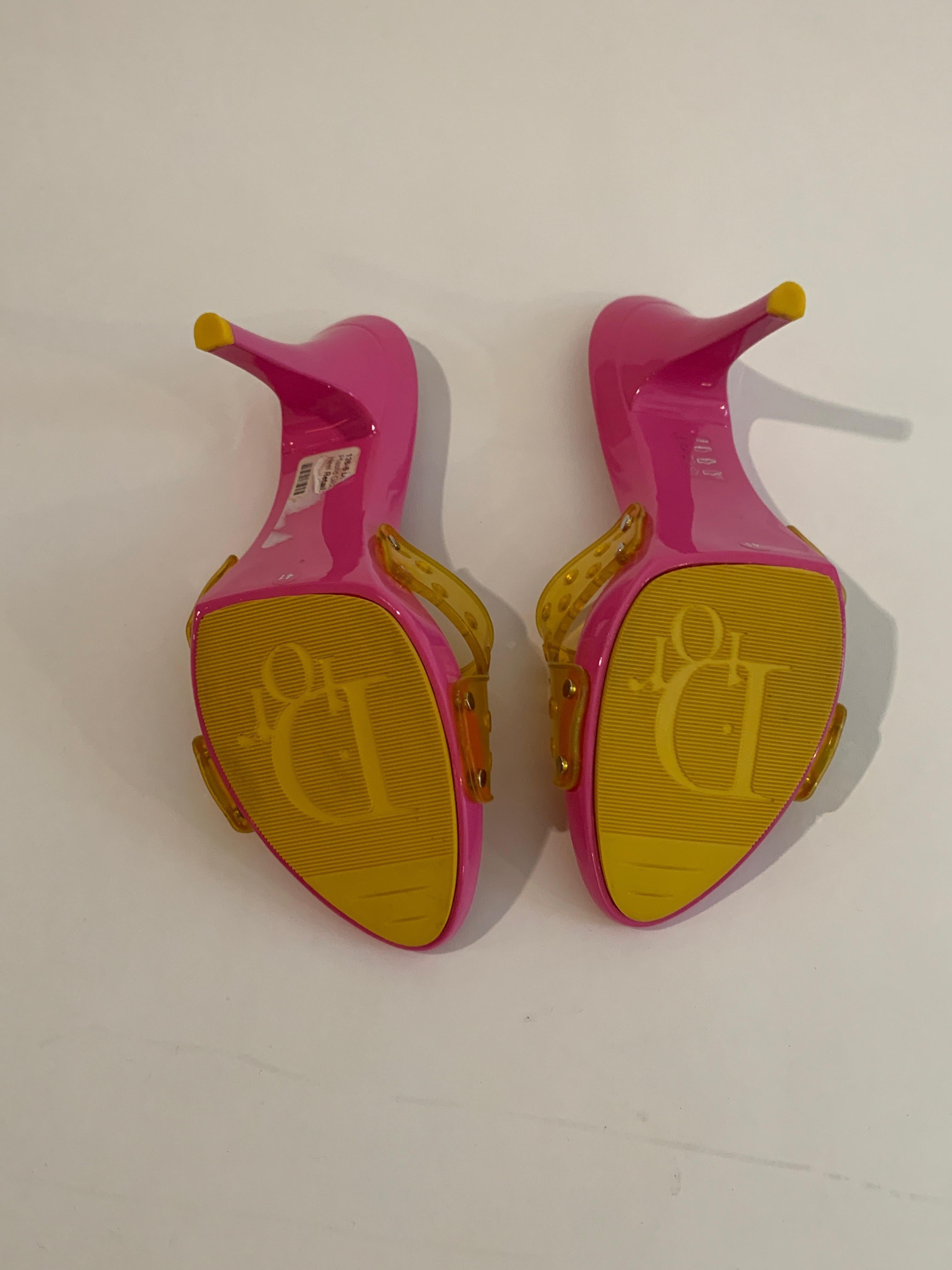 Dior Logo Pink and Yellow Resin and PVC High Heel Sandals Shoes In Excellent Condition In San Francisco, CA