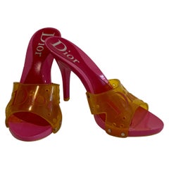 Dior Logo Pink and Yellow Resin and PVC High Heel Sandals Shoes