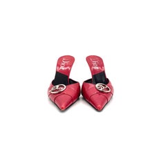 Dior Logo Retro Vintage Galliano Red Leather Pointed Toe Mules Pumps 37