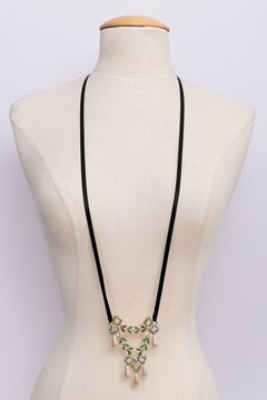 Dior Long Gilted Metal Enamelled Pendant Necklace