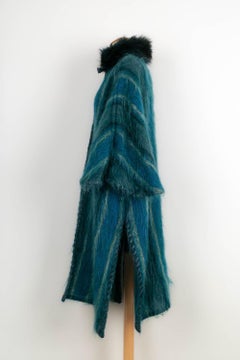 Dior Long Mohair and Fur Coat in Blue