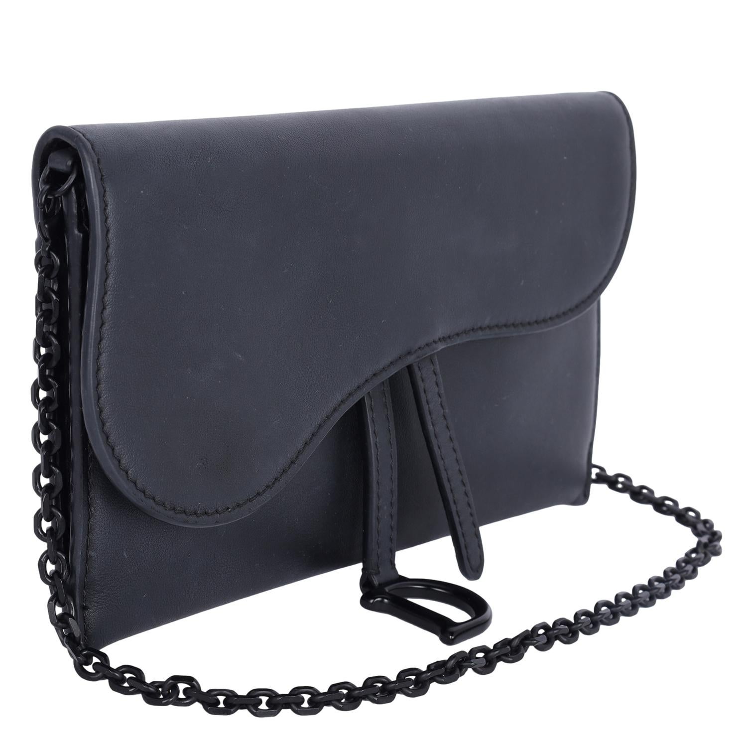 Women's Dior Long Saddle Wallet with Chain Black
