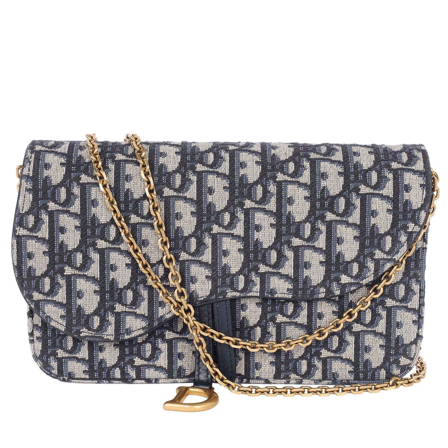 Dior Long Saddle Wallet with Chain Blue 5