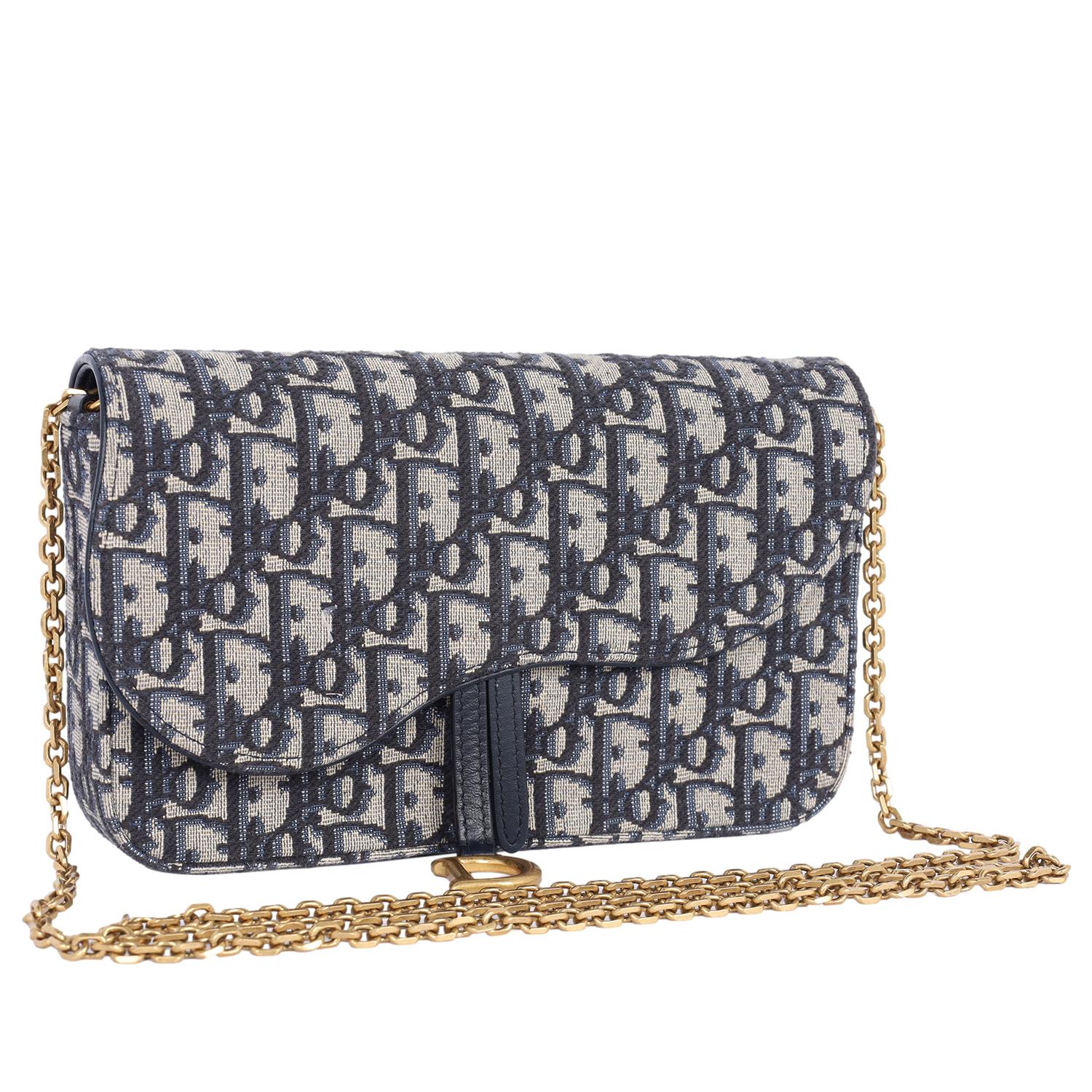 Dior Long Saddle Wallet with Chain Blue In Good Condition In Salt Lake Cty, UT
