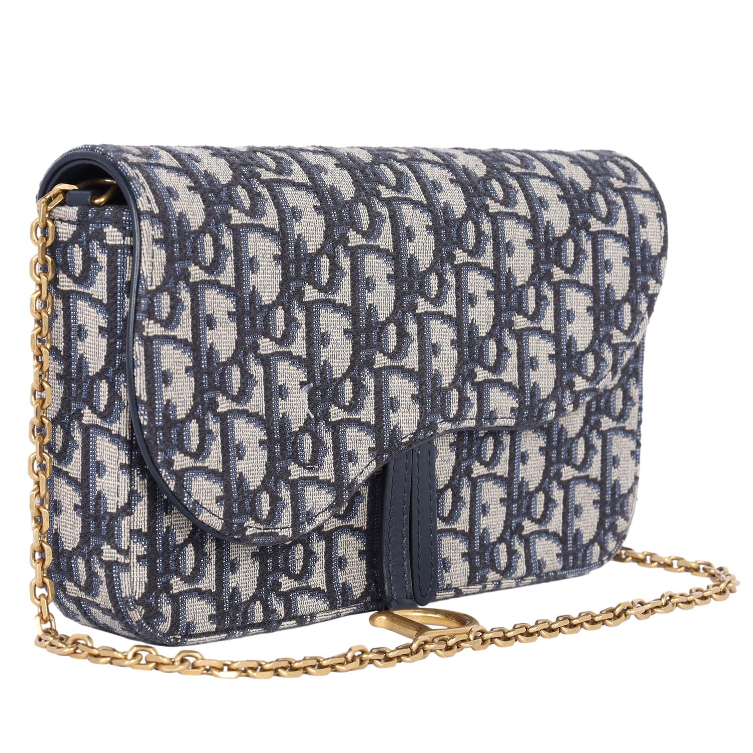 Women's Dior Long Saddle Wallet with Chain Blue
