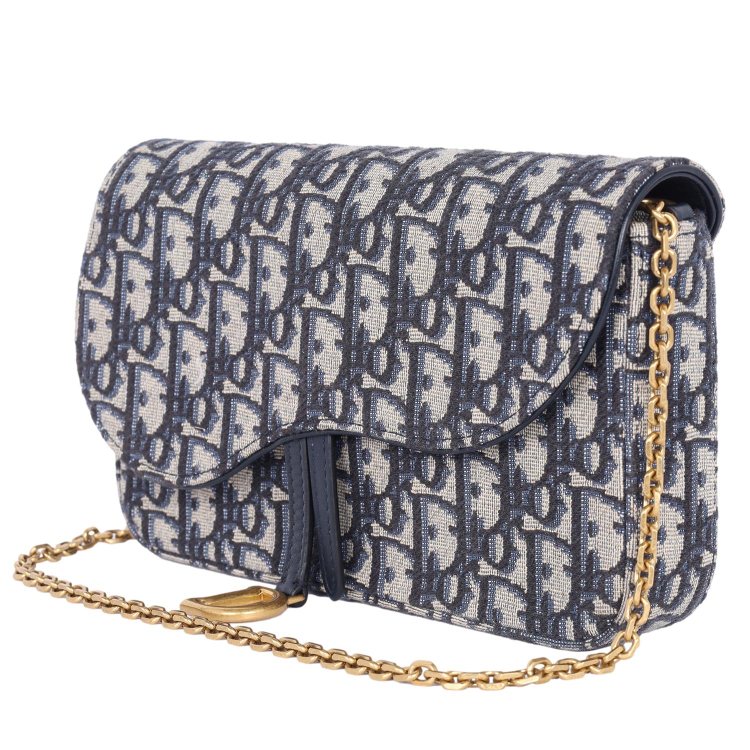Dior Long Saddle Wallet with Chain Blue 1
