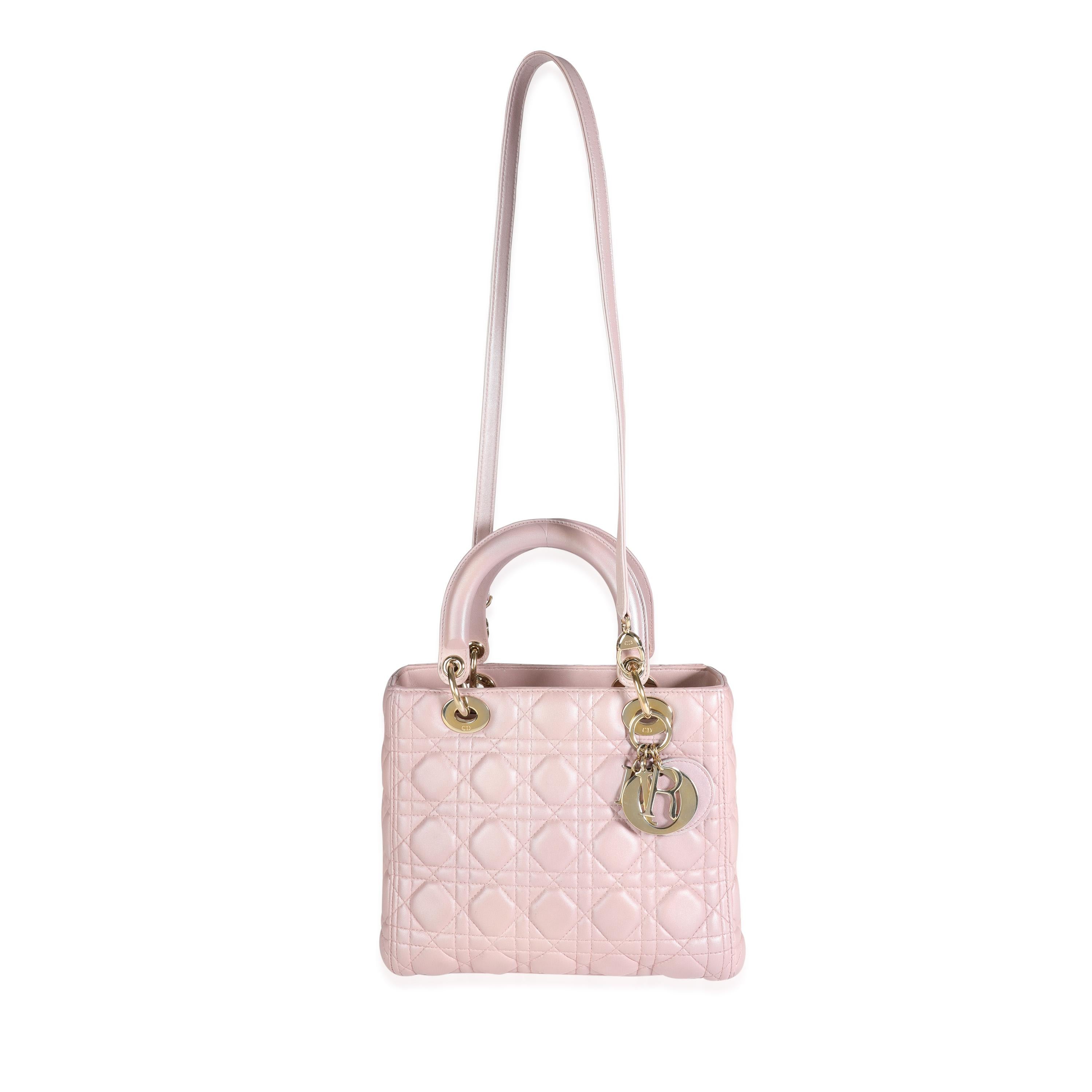 Listing Title: Dior Lotus Pearlescent Cannage Lambskin Medium Lady Dior Bag
SKU: 117648
MSRP: 5200.00
Condition: Pre-owned (3000)
Condition Description: Renamed in honor of Princess Diana, the Lady Dior remains a staple in Dior Collections.