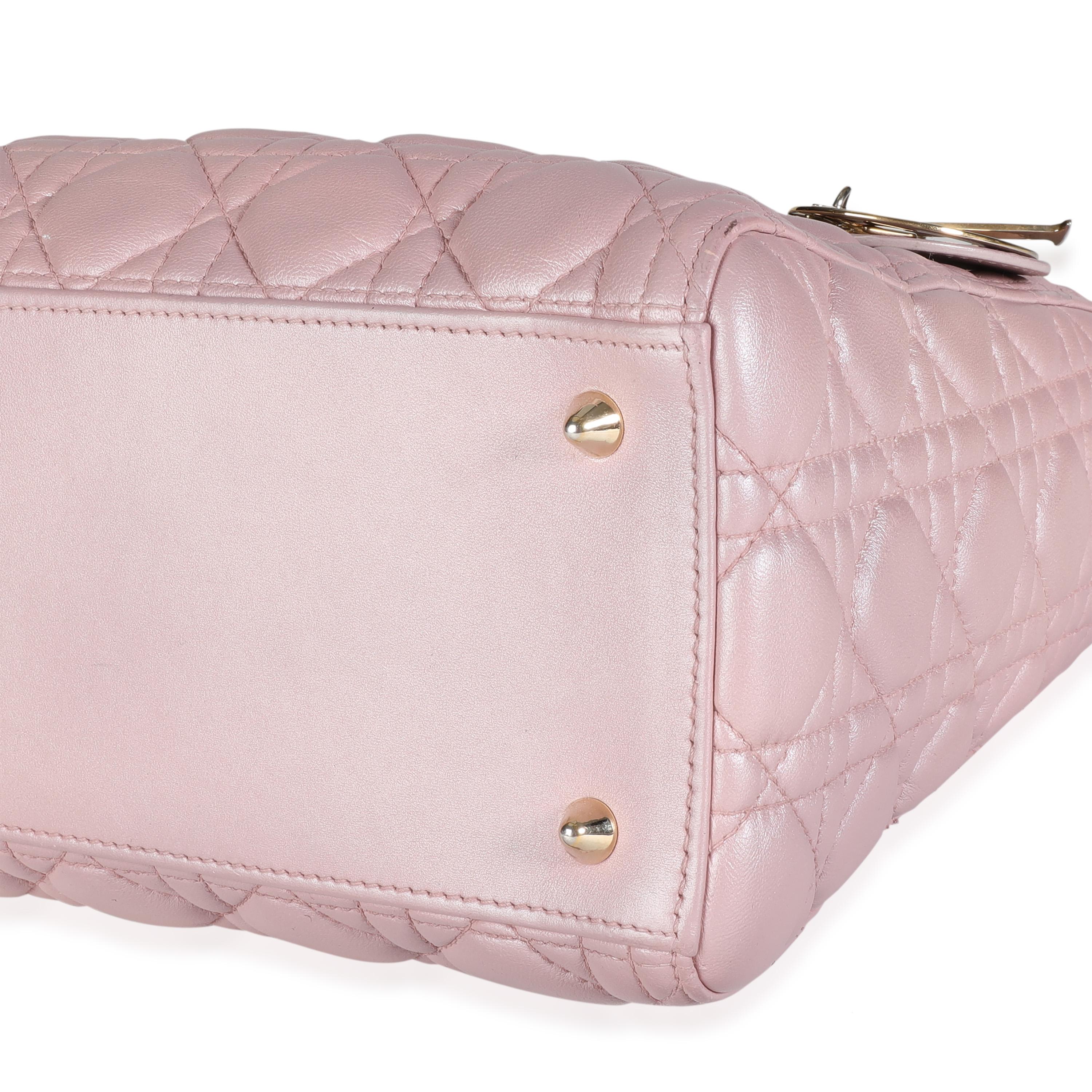 Dior Lotus Pearlescent Cannage Lambskin Medium Lady Dior Bag In Excellent Condition In New York, NY