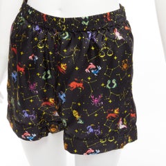 DIOR Lucky Dior 100% silk black colorful astrology cuffed boxer shorts FR32 XXS