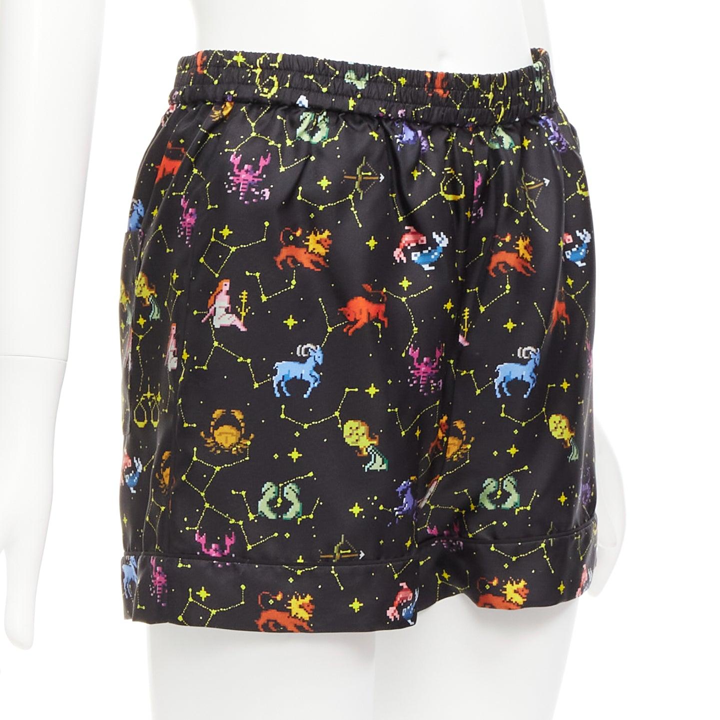 DIOR Lucky Dior 100% silk black colorful astrology cuffed boxer shorts FR32 XXS In Excellent Condition For Sale In Hong Kong, NT