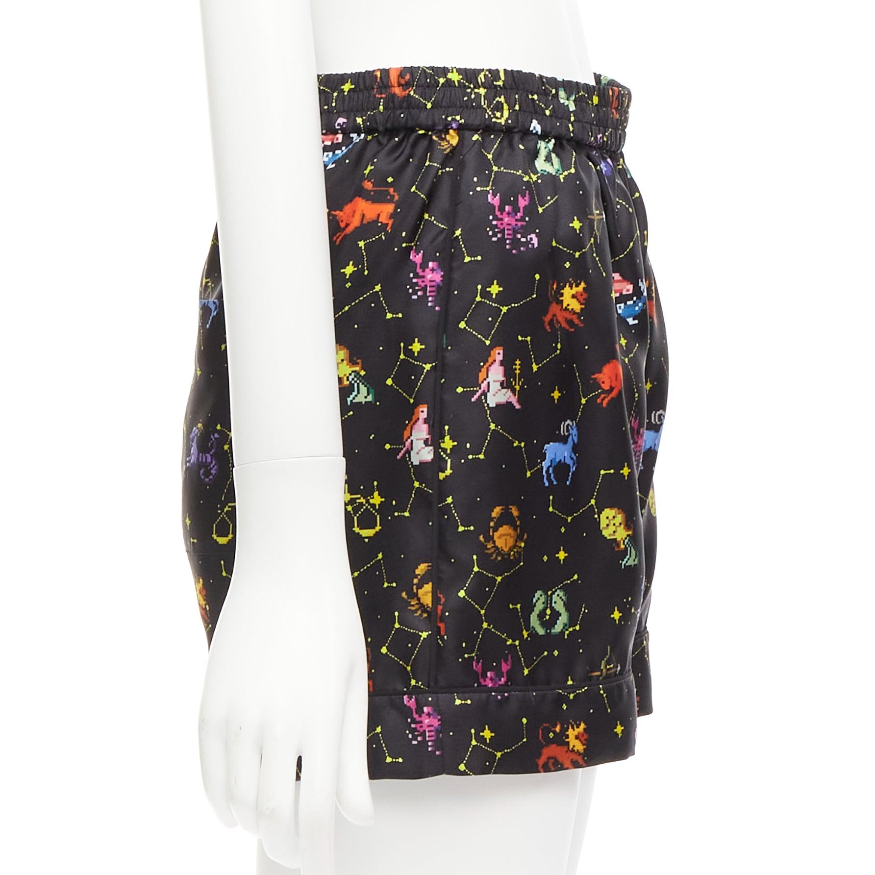 Women's DIOR Lucky Dior 100% silk black colorful astrology cuffed boxer shorts FR32 XXS For Sale