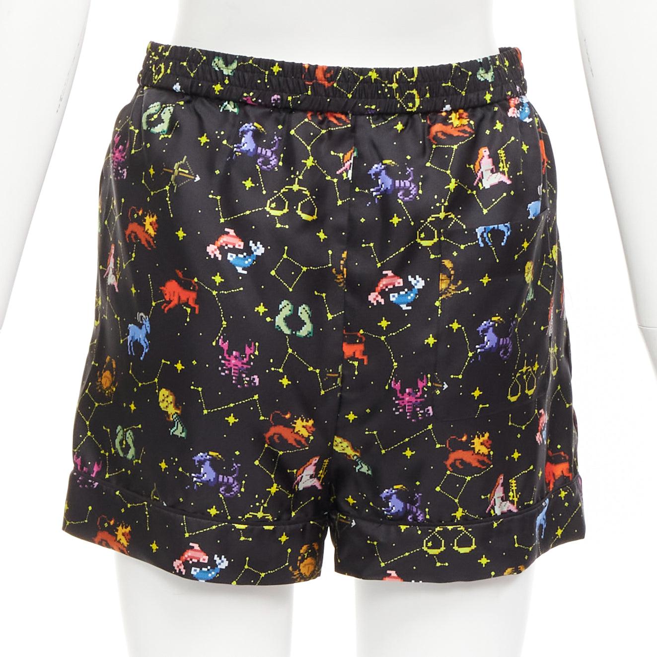 DIOR Lucky Dior 100% silk black colorful astrology cuffed boxer shorts FR32 XXS For Sale 1