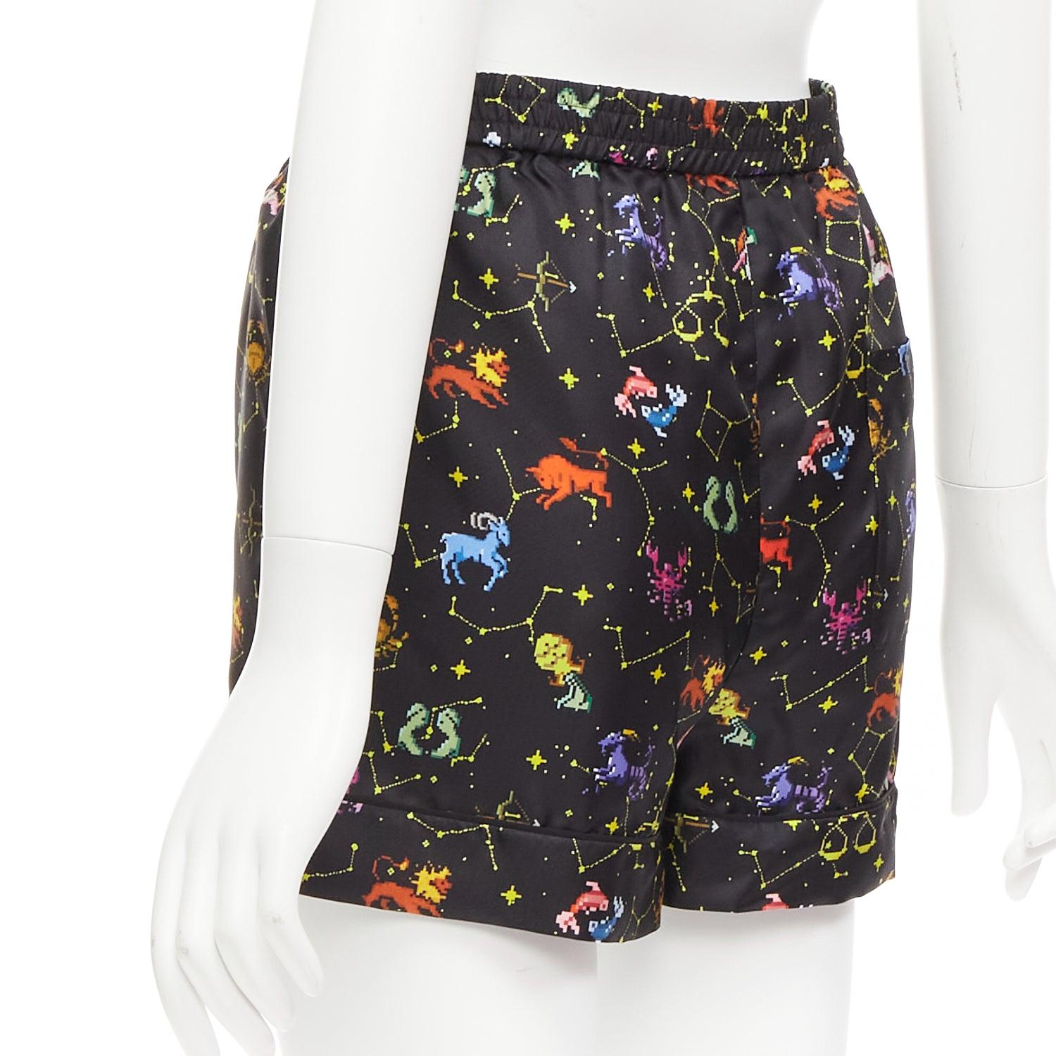 DIOR Lucky Dior 100% silk black colorful astrology cuffed boxer shorts FR32 XXS For Sale 2