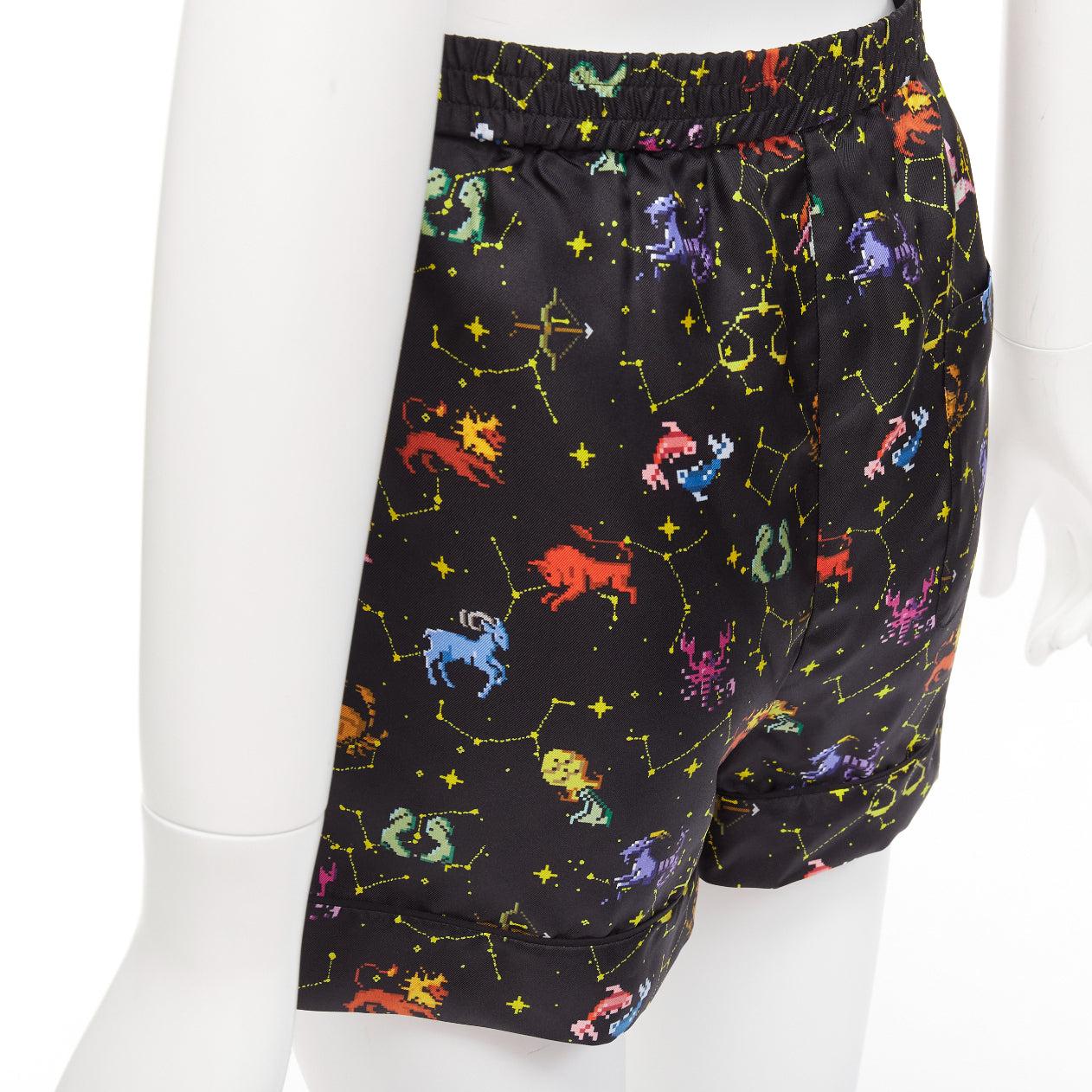 DIOR Lucky Dior 100% silk black colorful astrology cuffed boxer shorts FR32 XXS For Sale 3