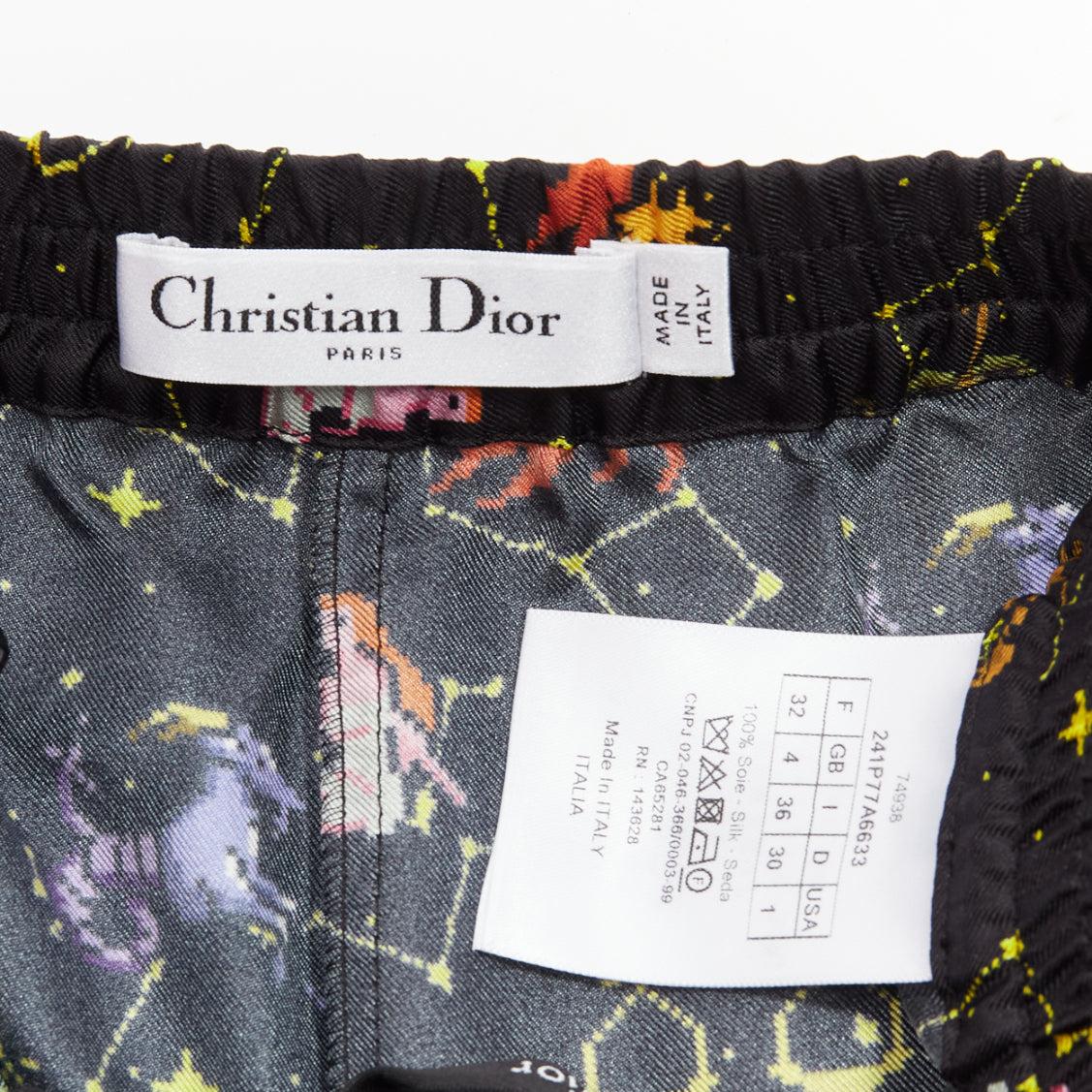 DIOR Lucky Dior 100% silk black colorful astrology cuffed boxer shorts FR32 XXS For Sale 4