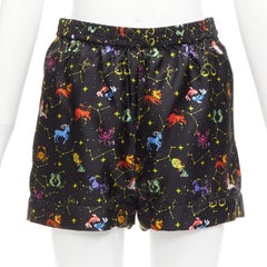 DIOR Lucky Dior 100% silk black colorful astrology cuffed boxer shorts FR32 XXS