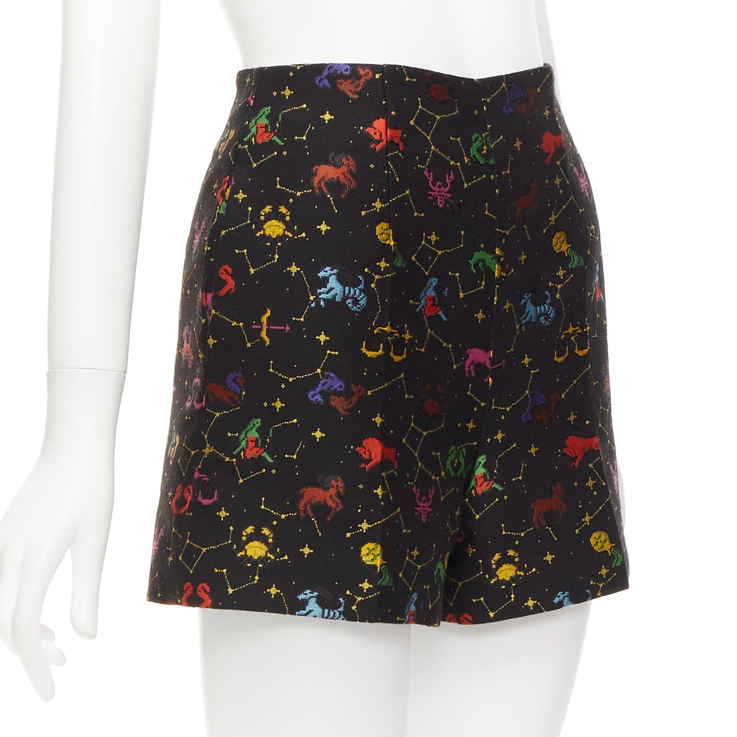 DIOR Lucky Dior black colorful astrology jacquard high waisted shorts FR32 XXS In Excellent Condition For Sale In Hong Kong, NT