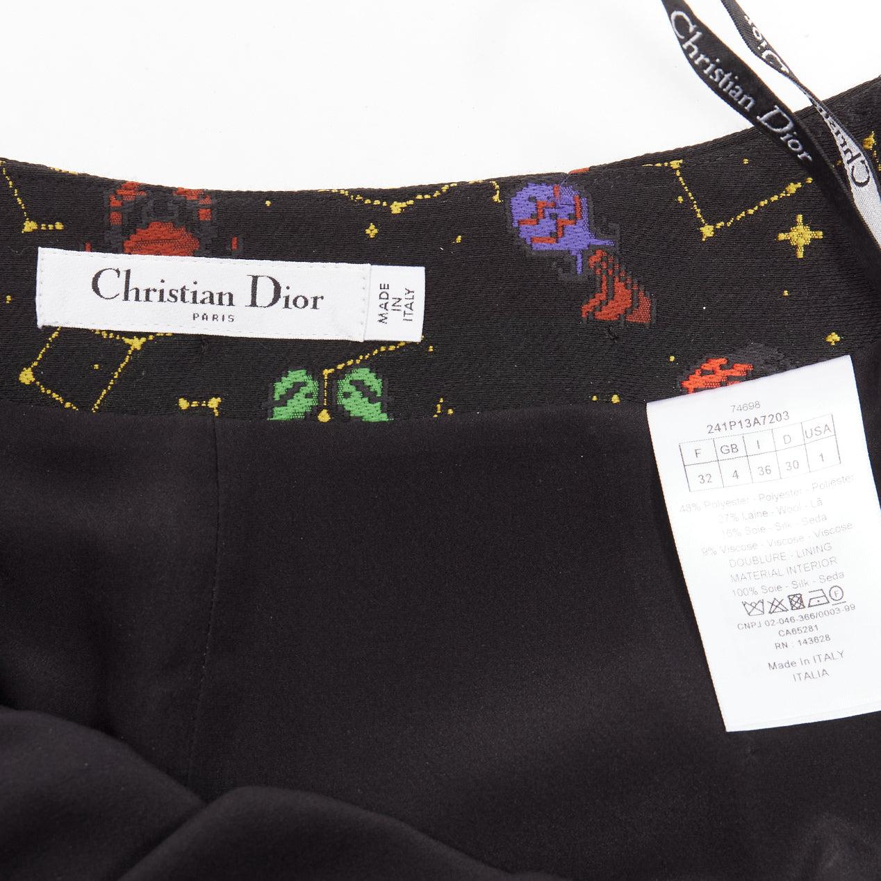 DIOR Lucky Dior schwarz bunt Astrologie Jacquard hoch taillierte Shorts FR32 XXS im Angebot 3