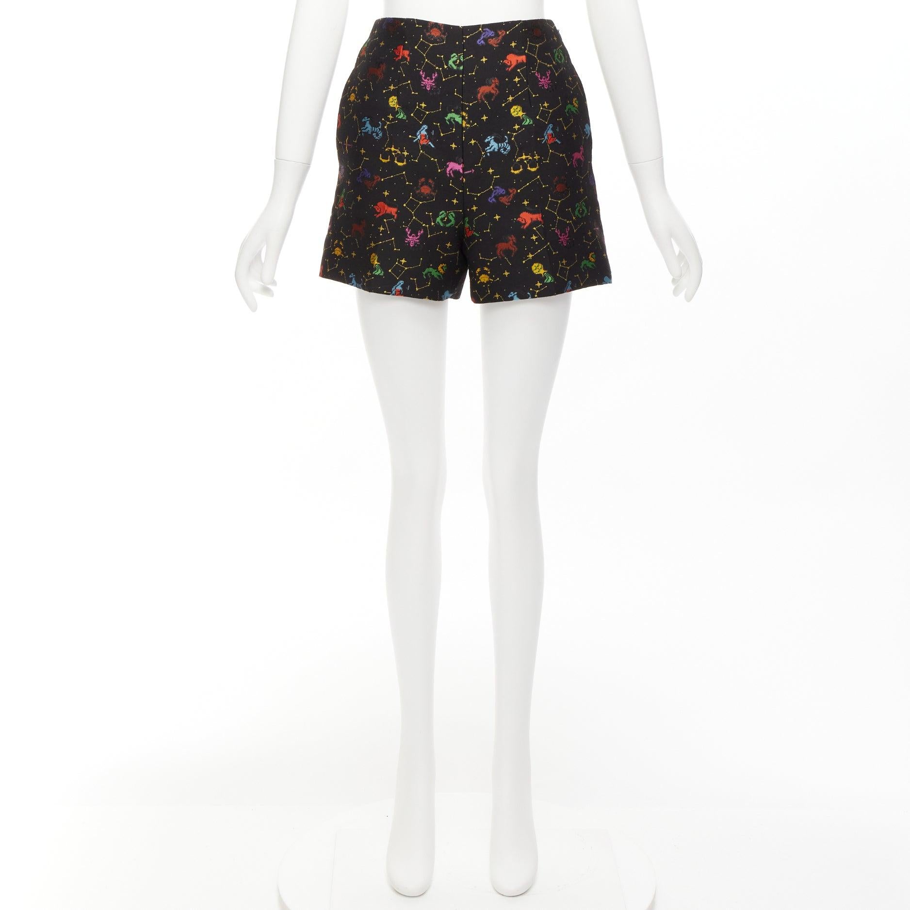 DIOR Lucky Dior black colorful astrology jacquard high waisted shorts FR32 XXS For Sale 5