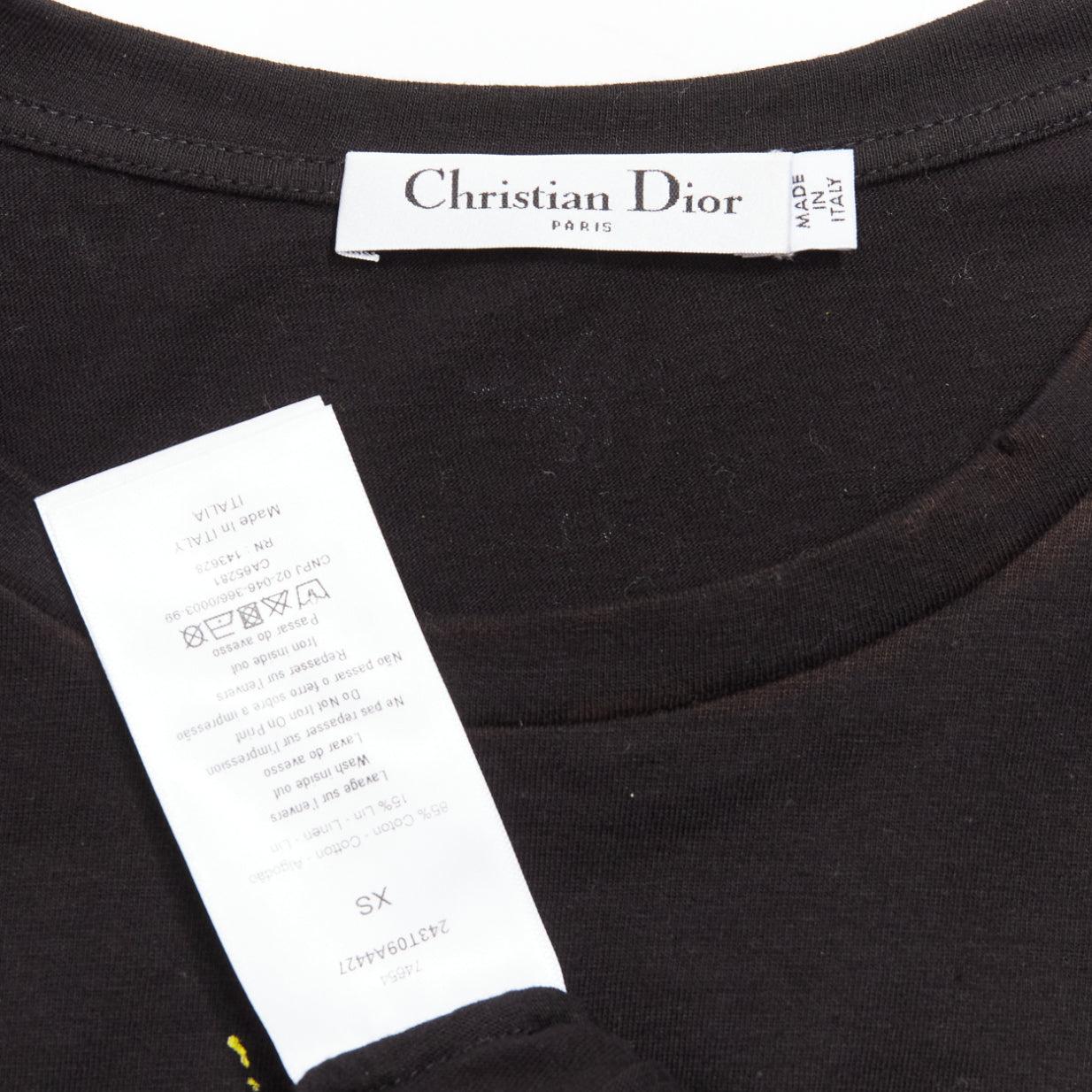 DIOR Lucky Dior gelbes Logo Astrologie Stern Biene Druck Rundhalsausschnitt tshirt XS im Angebot 3
