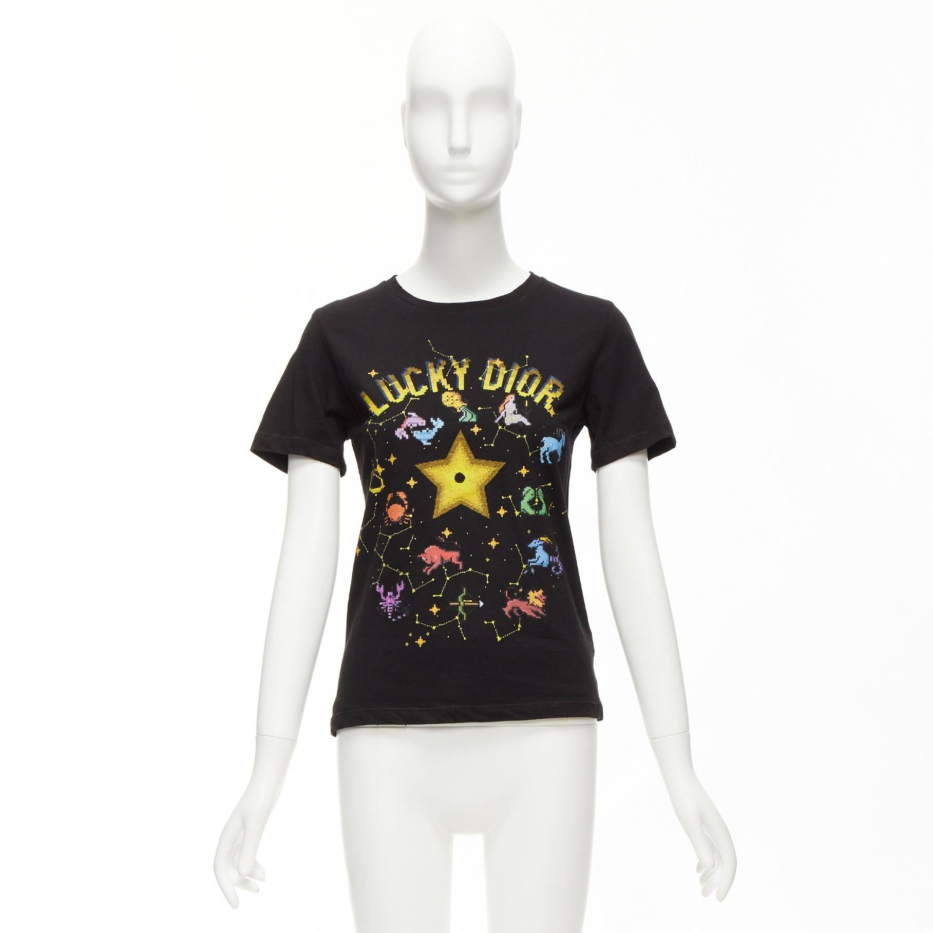 DIOR Lucky Dior yellow logo astrology star bee print crew neck tshirt XS For Sale 5