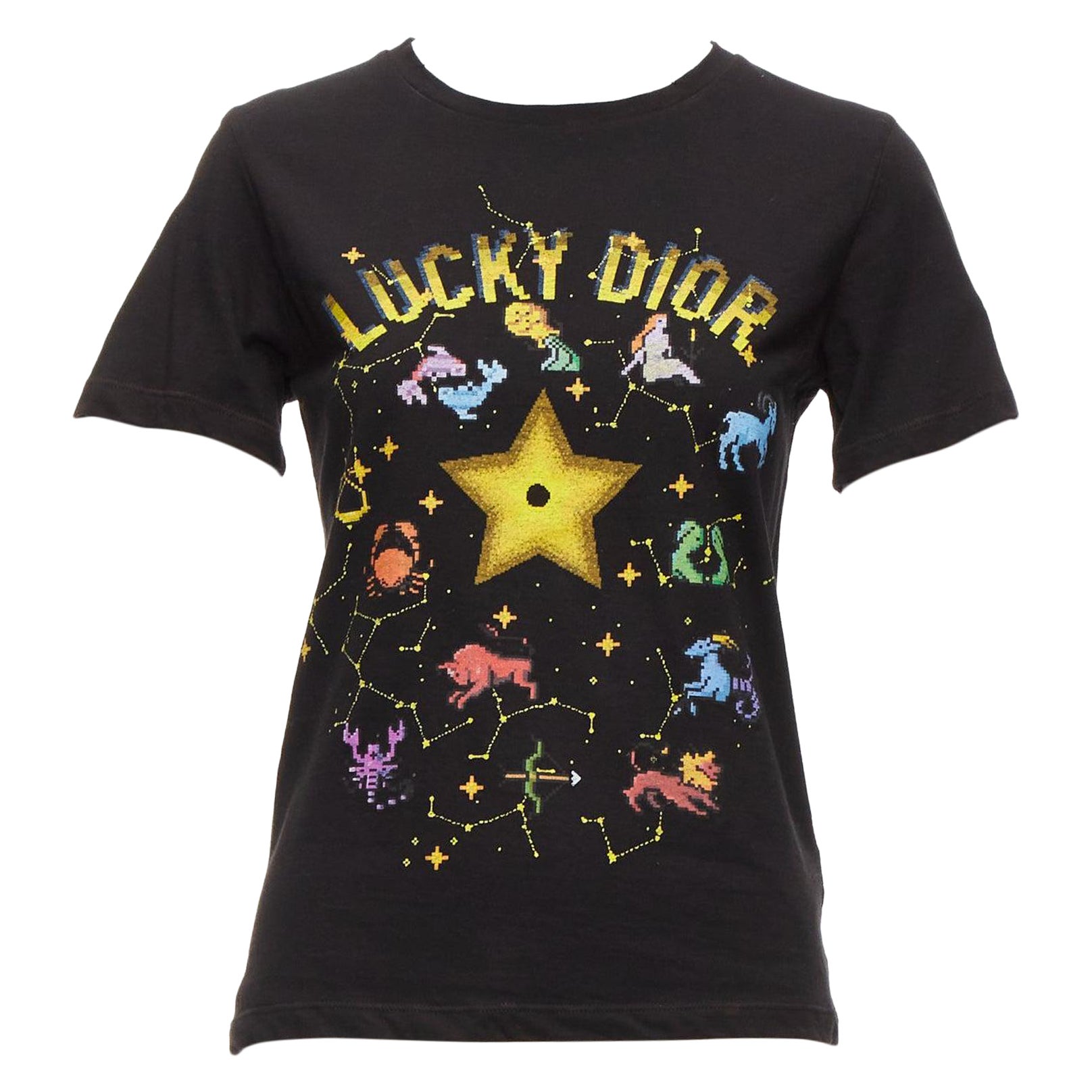 DIOR Lucky Dior yellow logo astrology star bee print crew neck tshirt XS