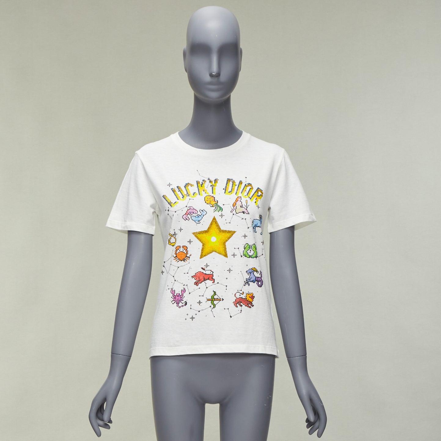 DIOR Lucky Dior Zodiac Pixel print white cotton linen short sleeve tshirt XS For Sale 5