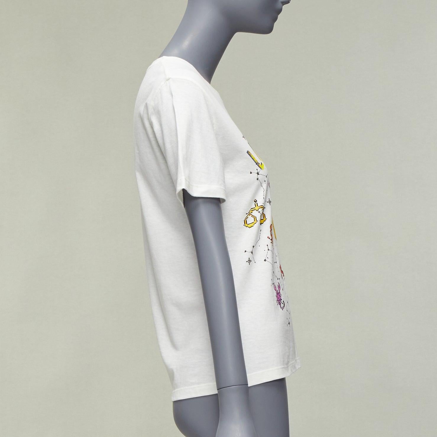 Women's DIOR Lucky Dior Zodiac Pixel print white cotton linen short sleeve tshirt XS For Sale