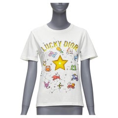 DIOR Lucky Dior Zodiac Pixel print white cotton linen short sleeve tshirt XS