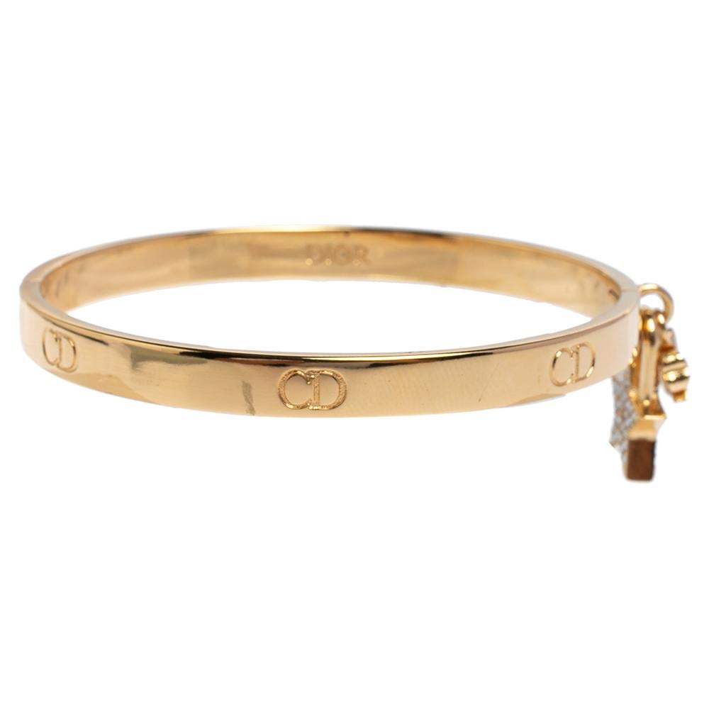 Dior Lucky Locket Gold Tone Cuff Bracelet In Good Condition In Dubai, Al Qouz 2