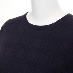 DIOR Macrocannage navy geometric jacquard wool silk blend knit sweater FR34 XS