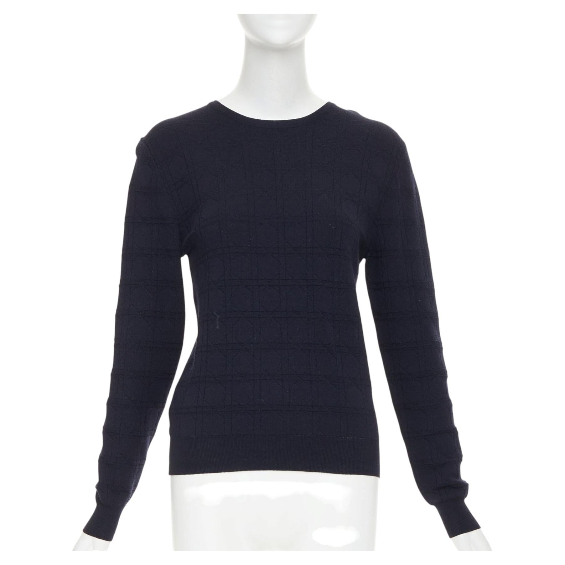 DIOR Macrocannage navy geometric jacquard wool silk blend knit sweater FR34 XS For Sale