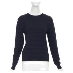 DIOR Macrocannage navy geometric jacquard wool silk blend knit sweater FR34 XS