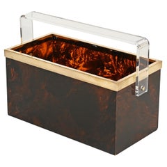 Dior Magazine or Bottle Rack Tortoiseshell Lucite and Brass, Italy 1970s