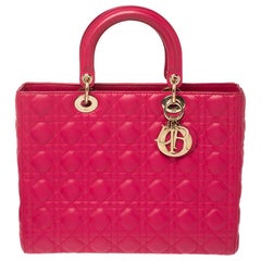 Dior Magenta Cannage Leather Large Lady Dior Tote