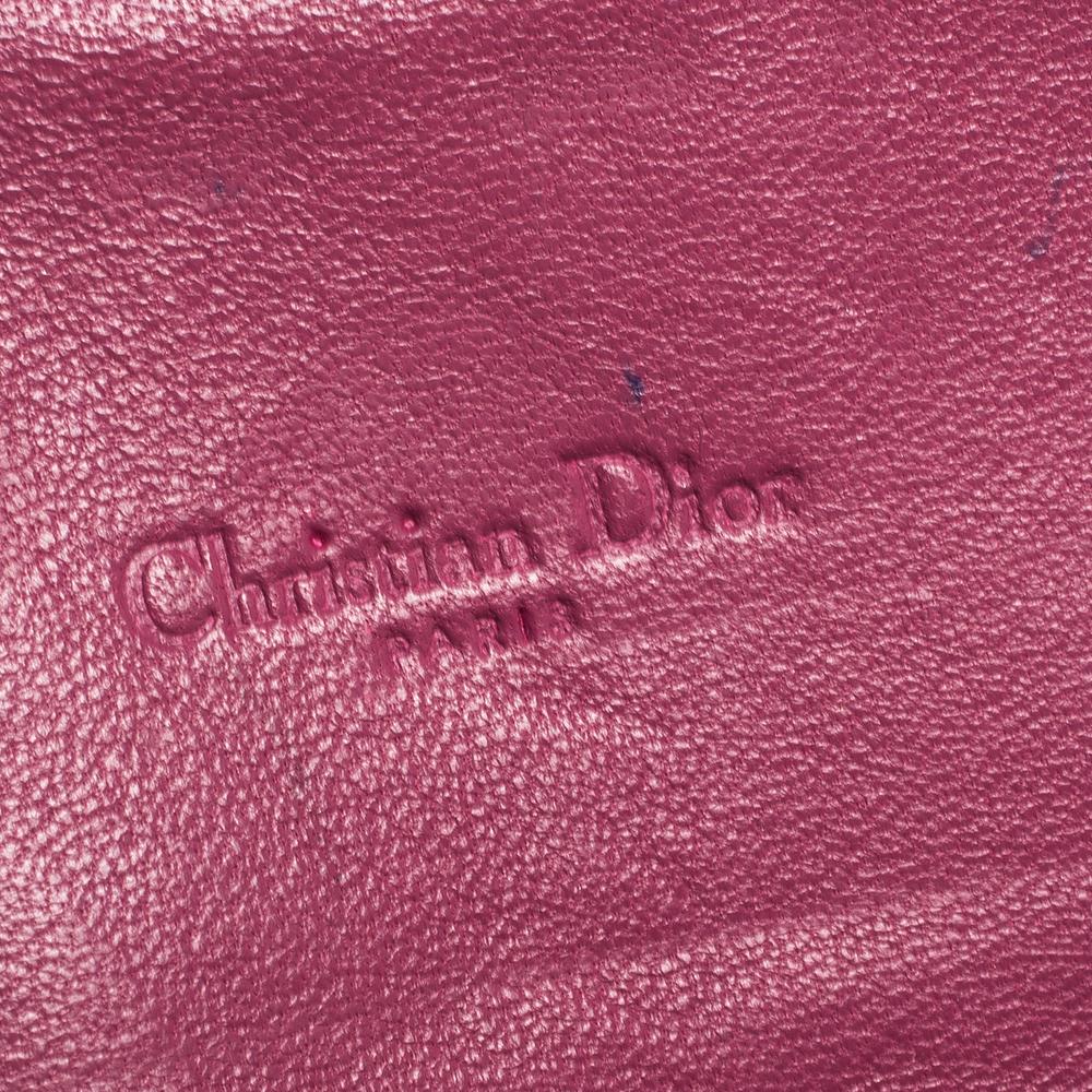Brown Dior Magenta Cannage Leather New Lock Wallet on Chain