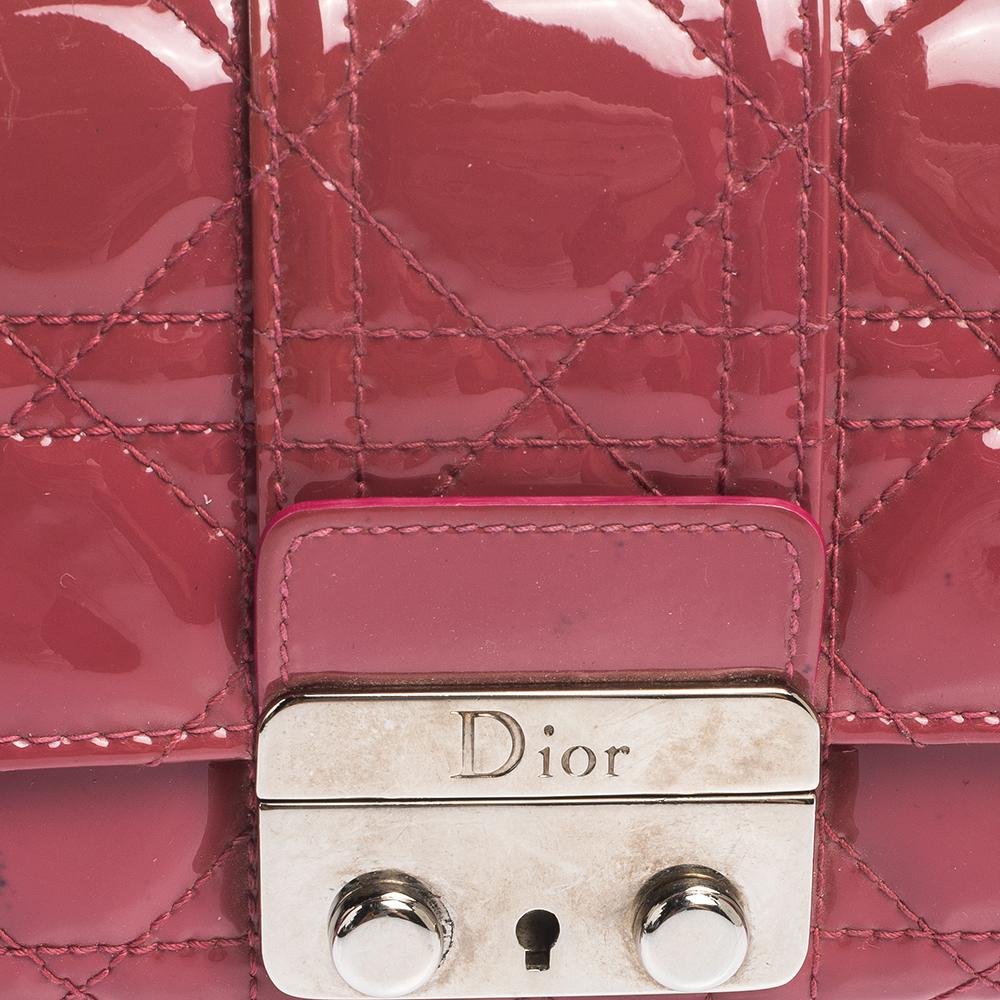 Women's Dior Magenta Cannage Leather New Lock Wallet on Chain