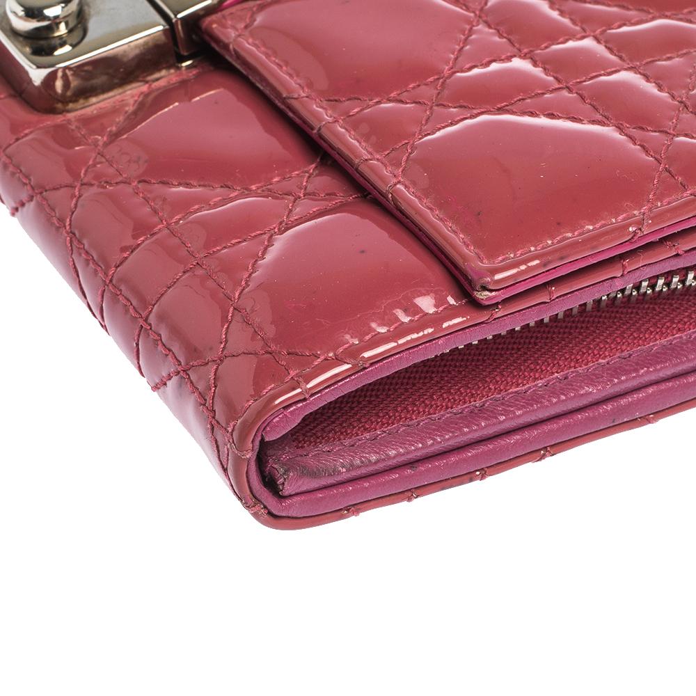 Dior Magenta Cannage Leather New Lock Wallet on Chain 2