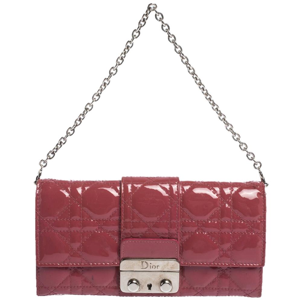 Dior Magenta Cannage Leather New Lock Wallet on Chain