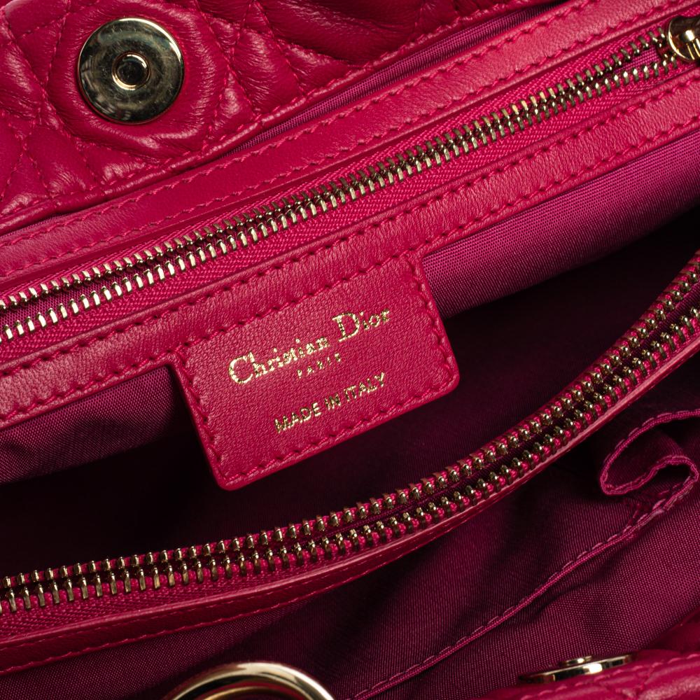 Dior Magenta Cannage Leather Small Soft Lady Dior Shopping Tote 6