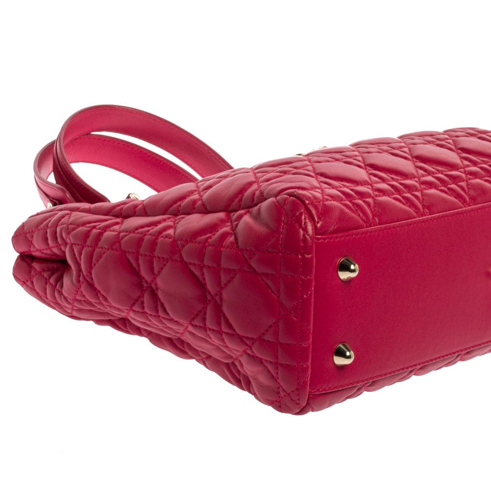 Dior Magenta Cannage Leather Small Soft Lady Dior Shopping Tote 7