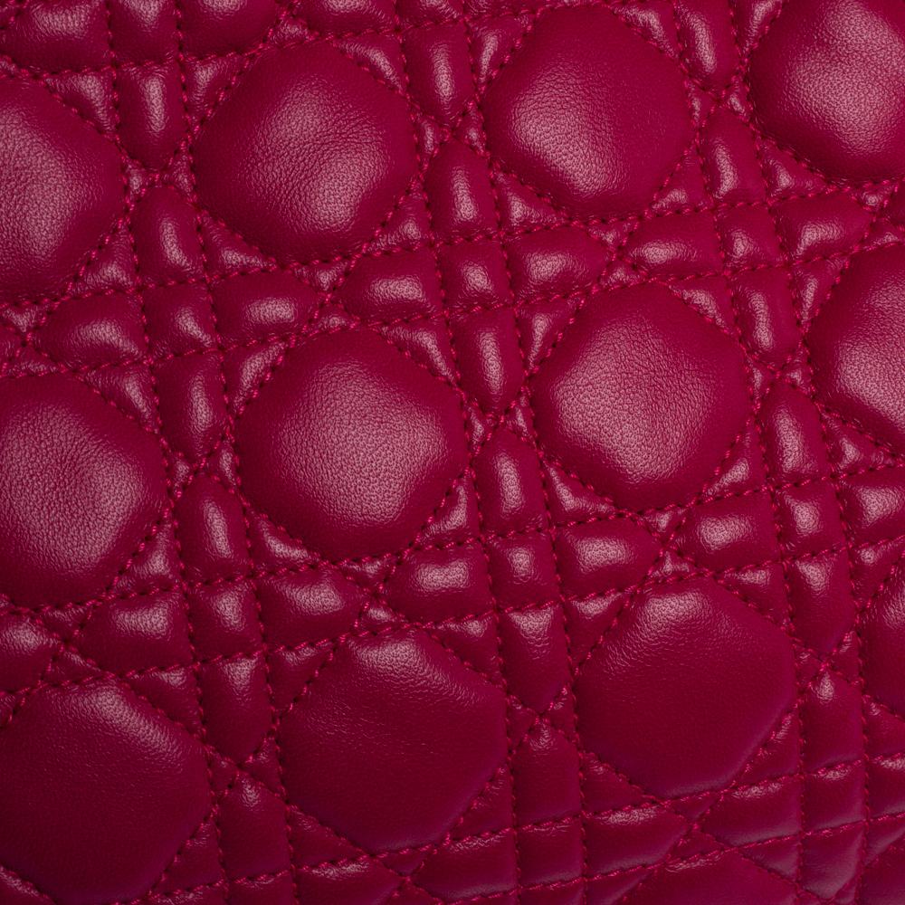Dior Magenta Cannage Leather Small Soft Lady Dior Shopping Tote 8