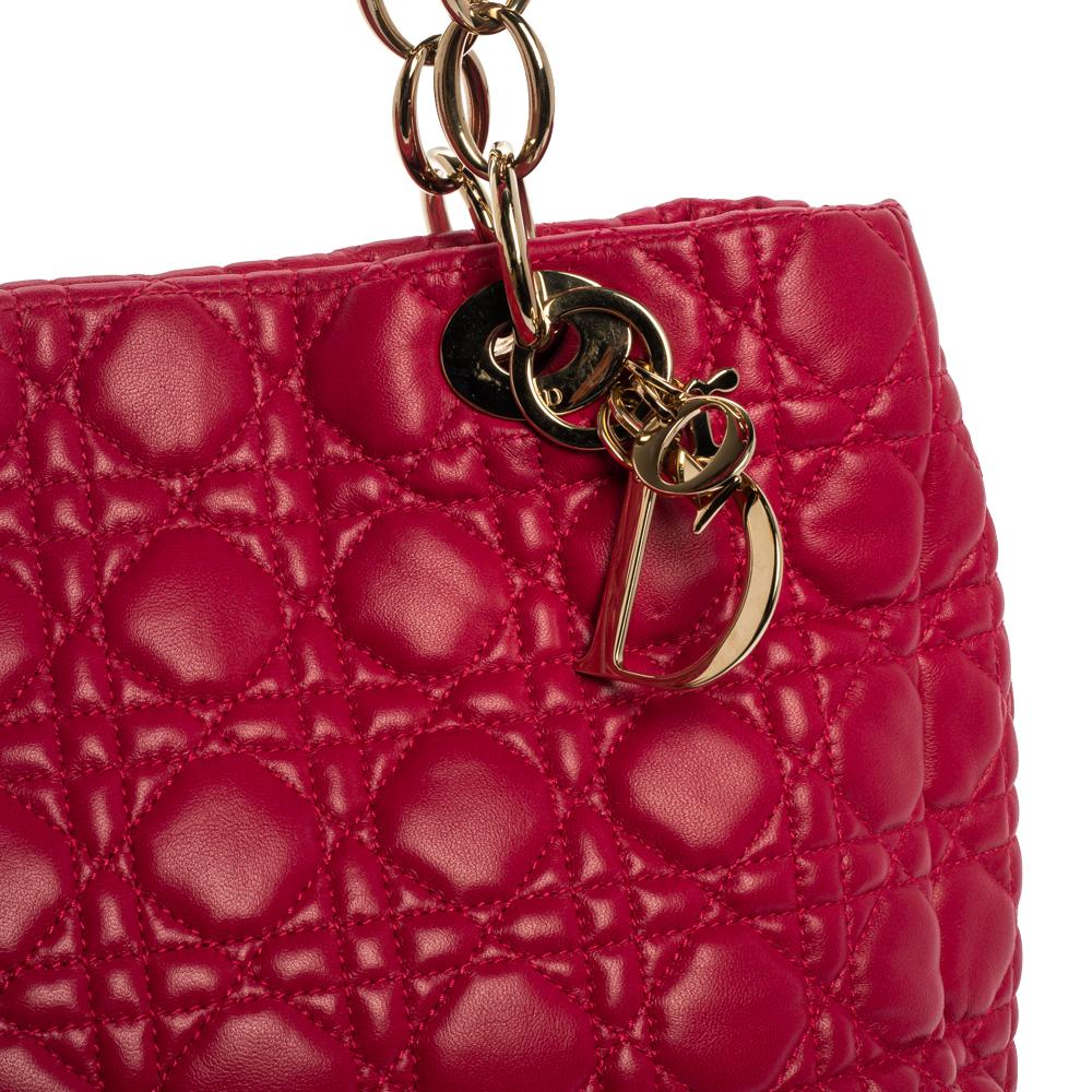 Dior Magenta Cannage Leather Small Soft Lady Dior Shopping Tote 9