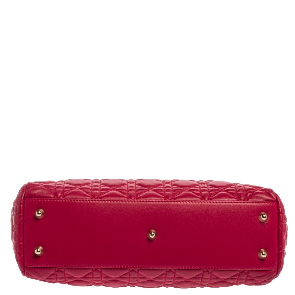 Women's Dior Magenta Cannage Leather Small Soft Lady Dior Shopping Tote
