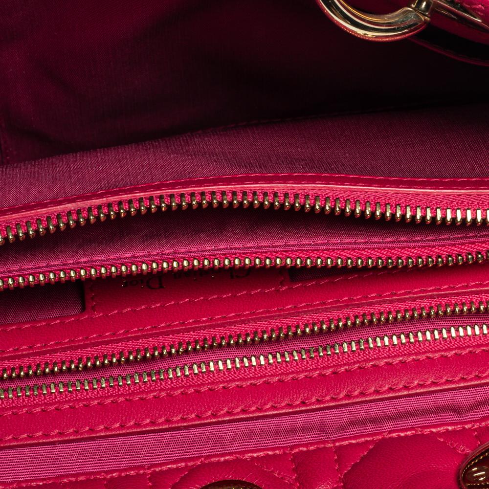 Dior Magenta Cannage Leather Small Soft Lady Dior Shopping Tote 2