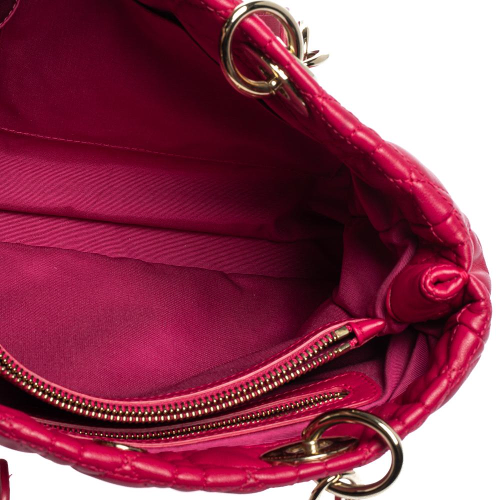 Dior Magenta Cannage Leather Small Soft Lady Dior Shopping Tote 3