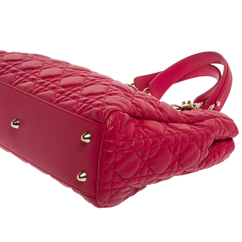 Dior Magenta Cannage Leather Small Soft Lady Dior Shopping Tote 4