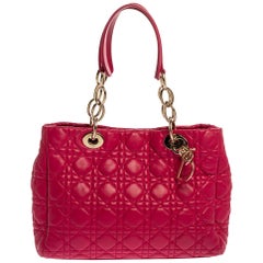 Dior Magenta Cannage Leather Small Soft Lady Dior Shopping Tote