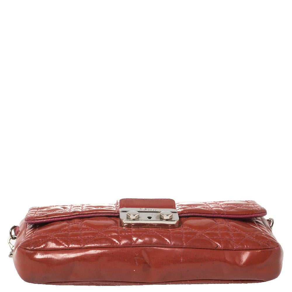Dior Magenta Cannage Patent Leather New Lock Chain Clutch 6